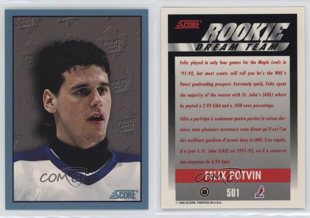 1992-93 Score Canadian Felix Potvin #501 - Picture 3 of 4