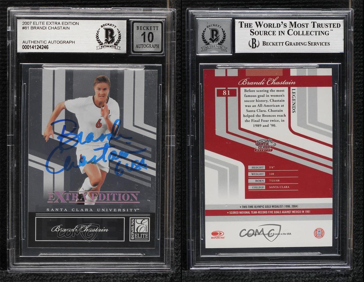 BAS 2007 Donruss Elite Extra Edition Brandi Chastain #81 BGS Authentic Auto - Picture 4 of 4