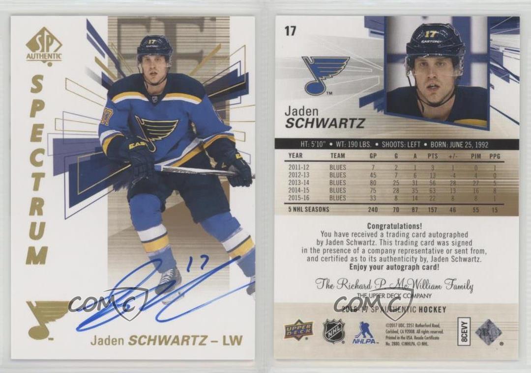 2016-17 SP Authentic 2017-18 Update Spectrum Jaden Schwartz #17 Auto - Bild 3 von 3