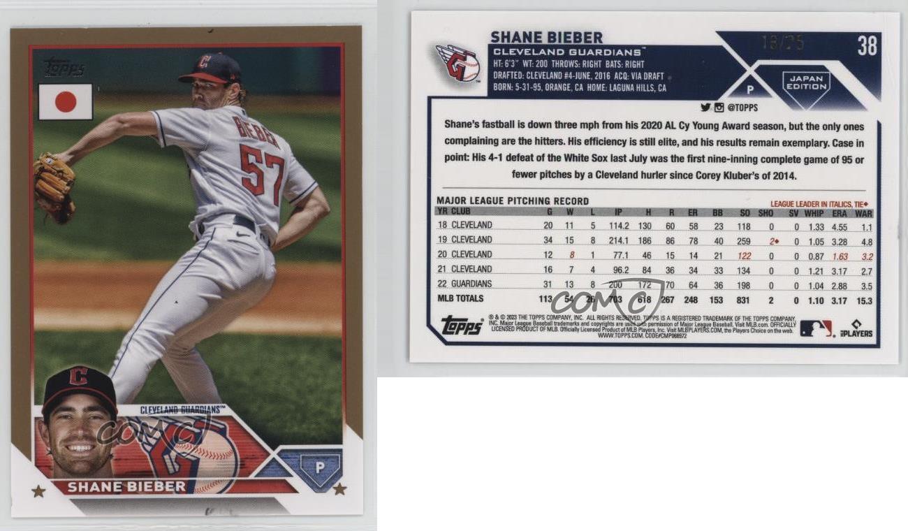 Topps Edición Japón 2023 Oro/25 Shane Bieber #38 - Imagen 3 de 3
