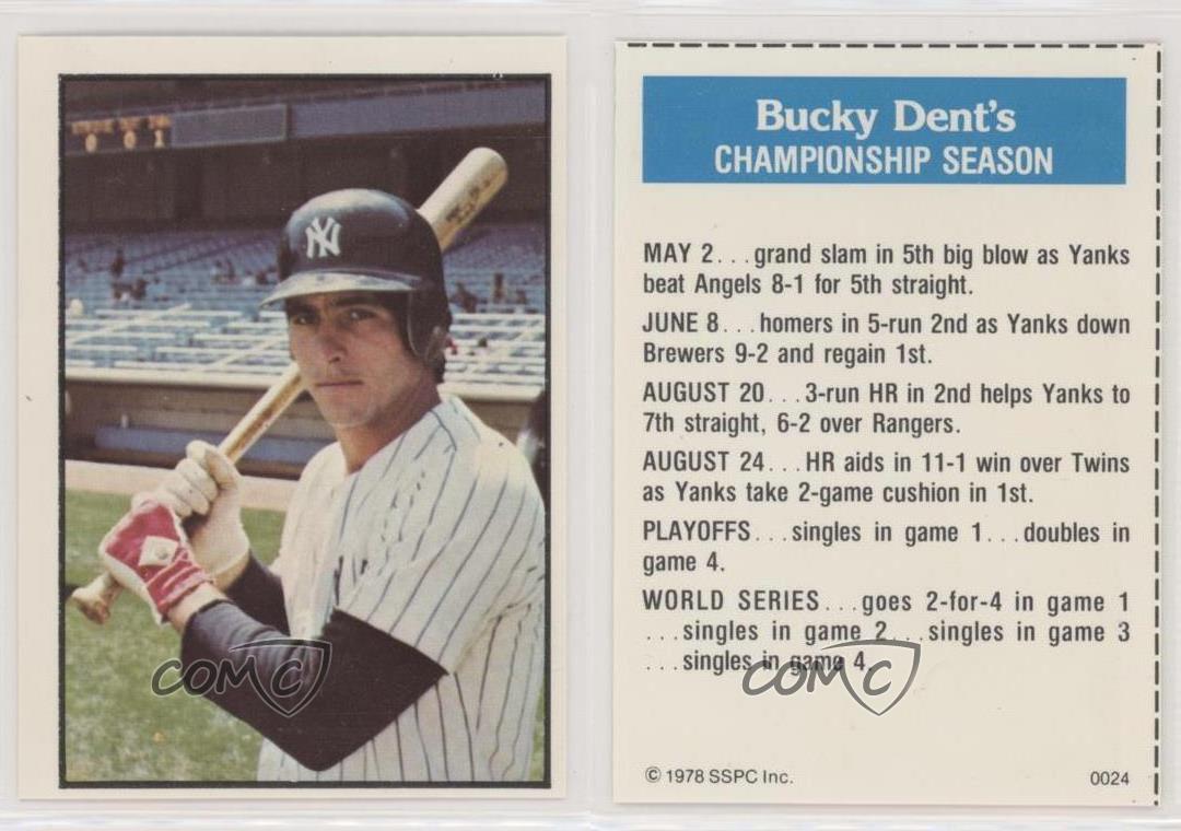 Bucky Dent - Black Back #24 Baseball Card 1978 SSPC New York Yankees Yearbook - Base 