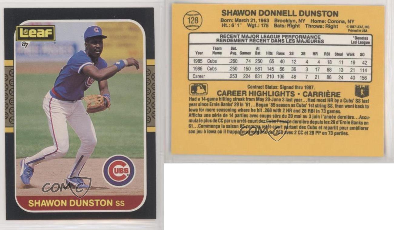 Shawon Dunston - Chicago Cubs (MLB Baseball Card) 1987 Leaf # 128