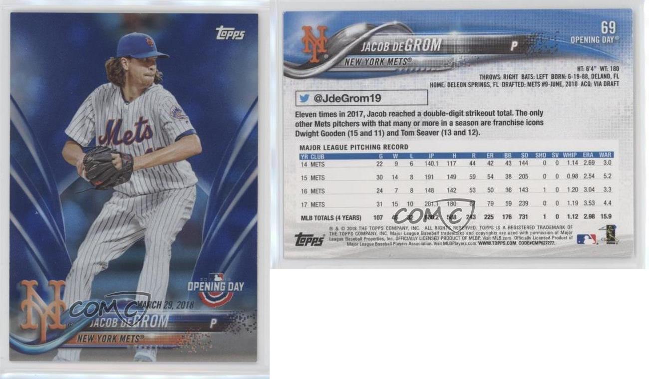 2018 Topps Opening Day #69 Jacob deGrom New York Mets Baseball Card