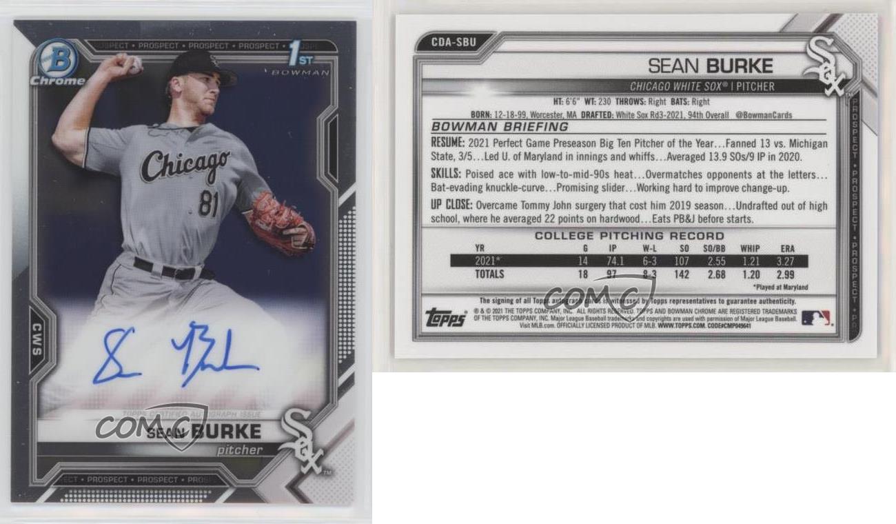 2021 Bowman Draft Chrome Draft Pick Auto Sean Burke #CDA-SBU Auto