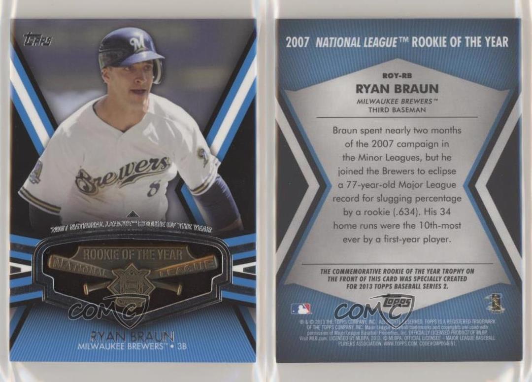 RYAN BRAUN 2013 Topps ROY (rookie of the year) Award Winners Trophy  card.BREWERS