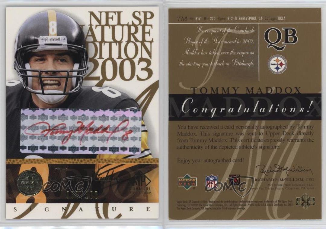 2003 SP Signature Edition Signature inchiostro rosso /100 Tommy Maddox #TM Auto - Foto 3 di 3