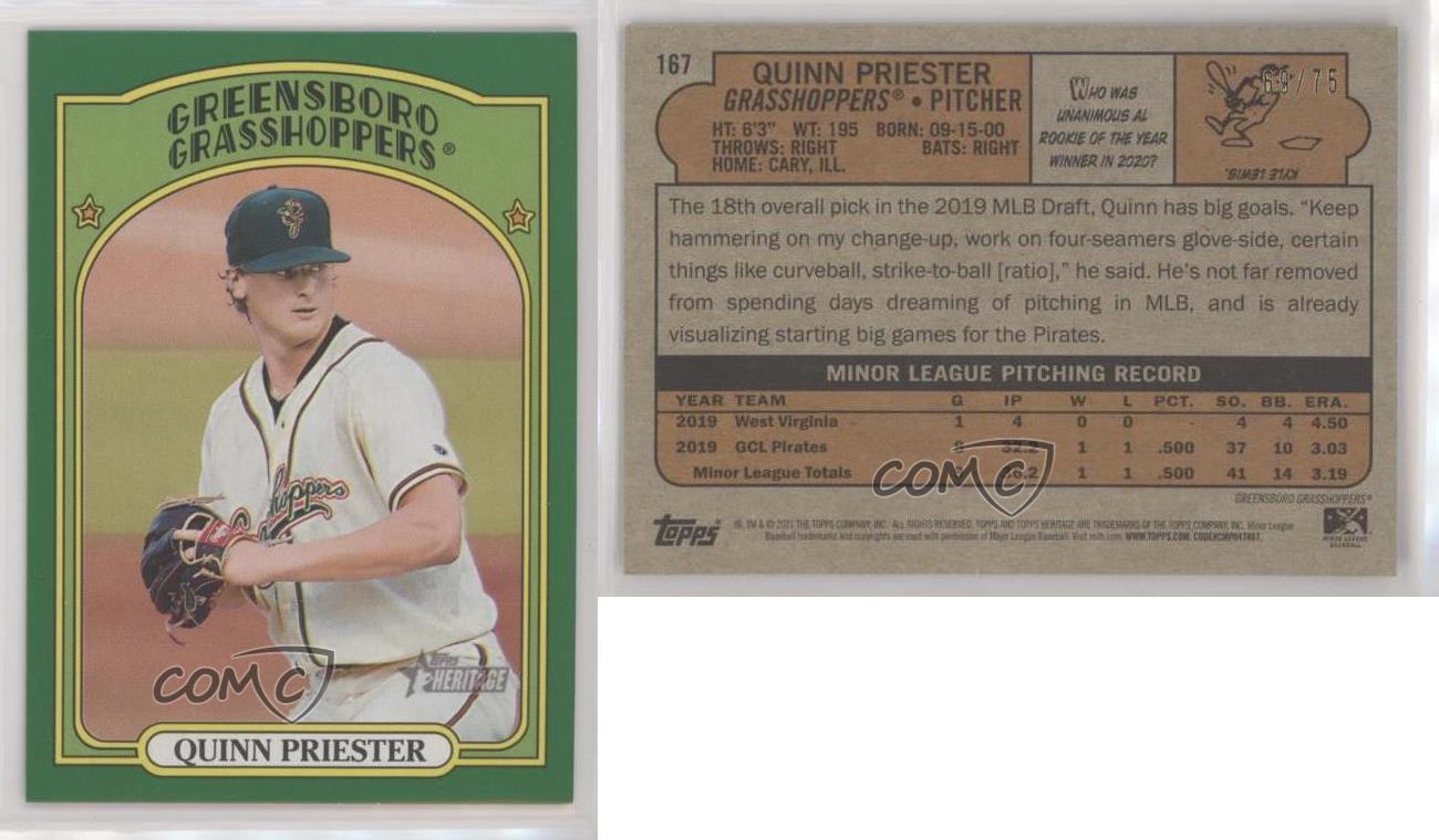Topps Heritage 2021 edición de ligas menores Green Border/75 Quinn Priest #167 - Imagen 4 de 4
