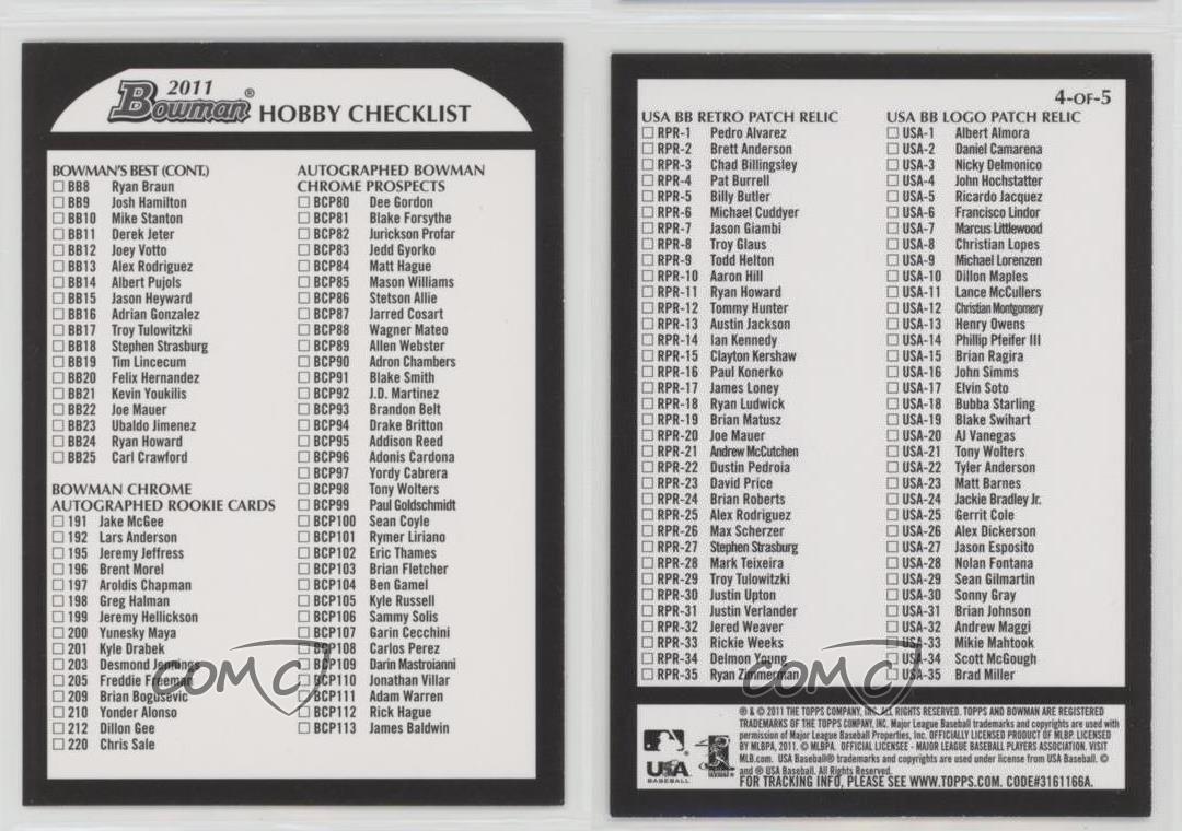 2011 Bowman Checklist Inserts & Autos (Hobby) 4.1 eBay