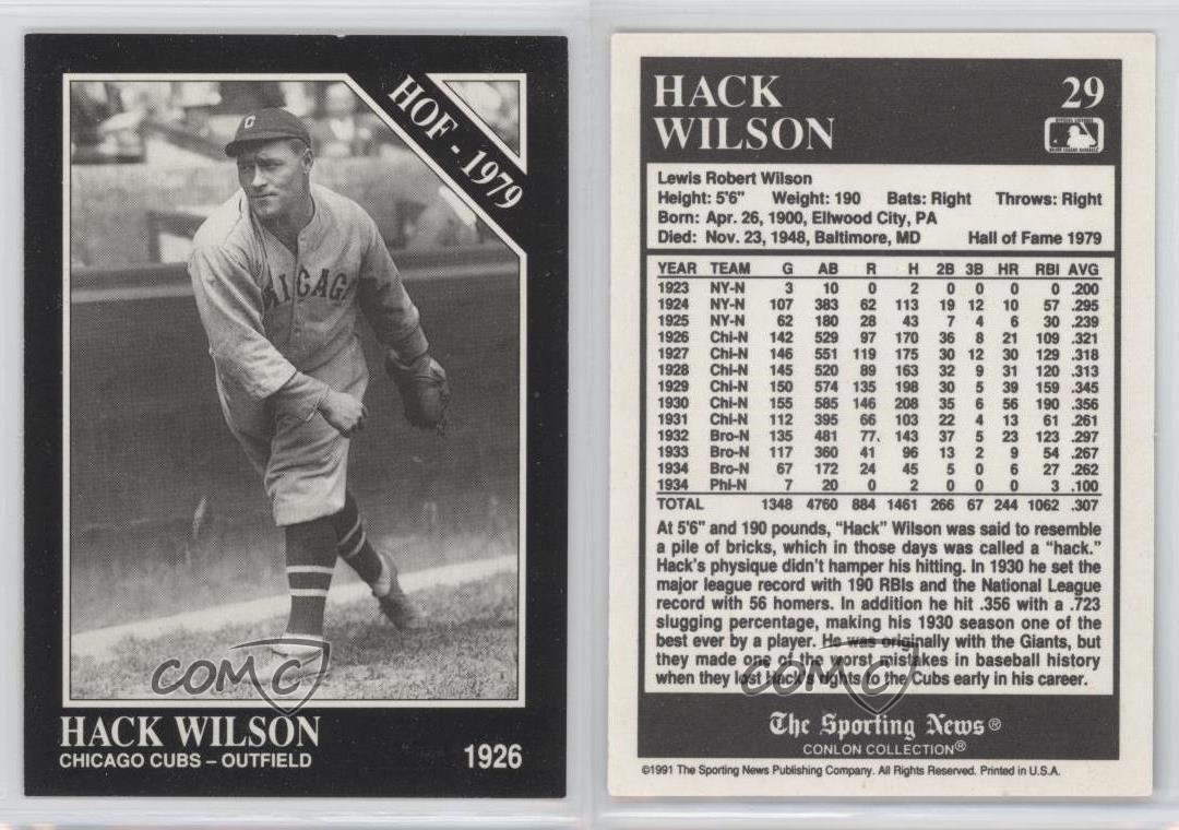 1991 The Sporting News Conlon Collection Hack Wilson 29 Hof Ebay