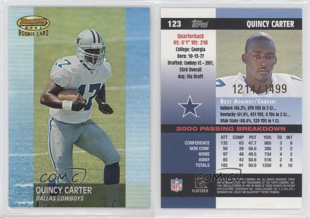 2001 Bowman's Best /1499 Quincy Carter #123 Rookie RC - Picture 3 of 4