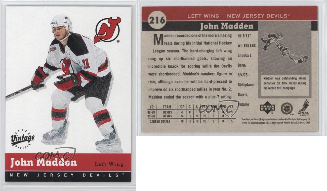 John Madden - New Jersey Devils (NHL Hockey Card) 2000-01 Upper Deck  Vintage # 216 Mint