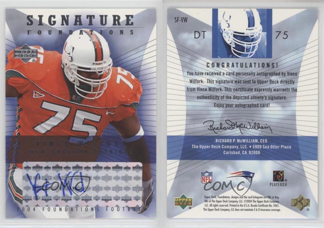 2004 Upper Deck Foundations Signature Vince Wilfork #SF-VW Rookie Auto RC - Foto 4 di 4