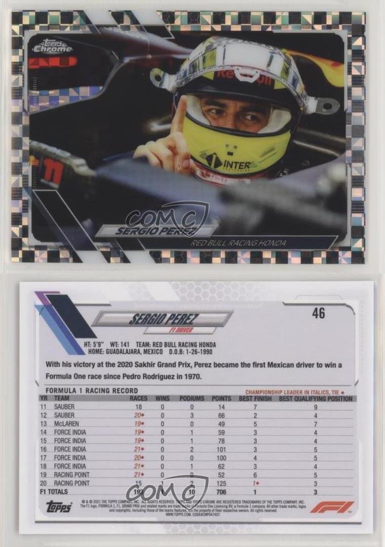 2021 Topps Chrome Formula 1 F1 Racers Checker Flag Refractor Sergio Perez #46