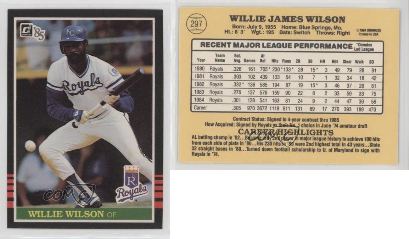 1985 Donruss baseball card 297 Willie Wilson on eBid United States