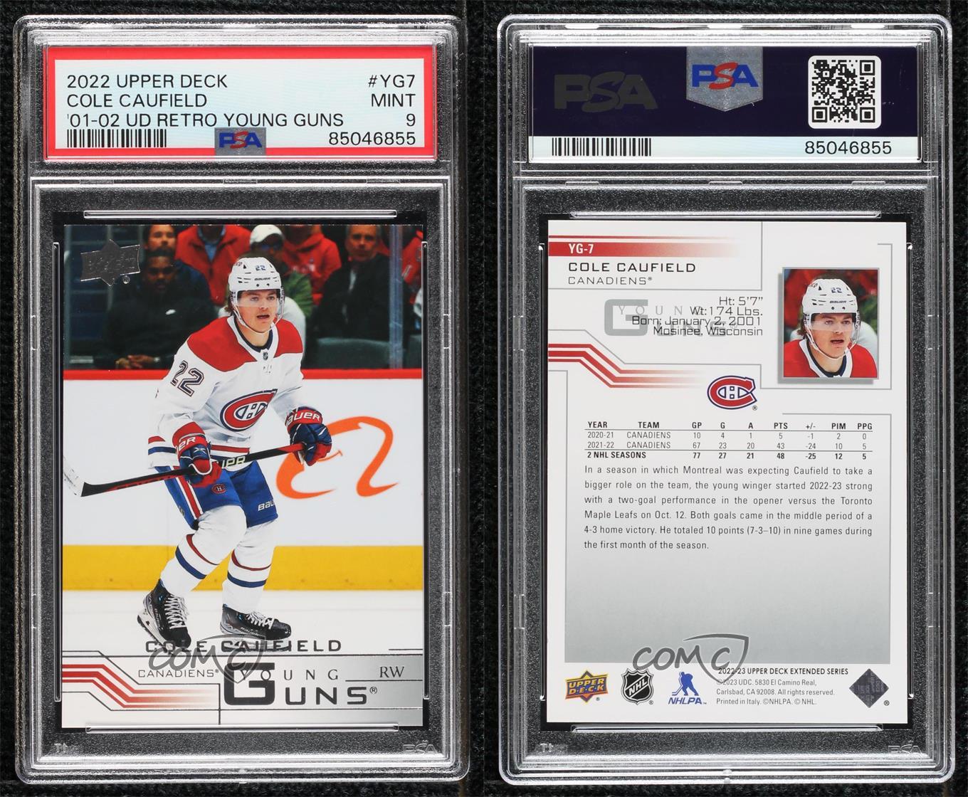 2022-23 Extended Series 2001-02 Upper Deck Retro Young Guns Cole Caufield PSA 9 - Picture 3 of 3