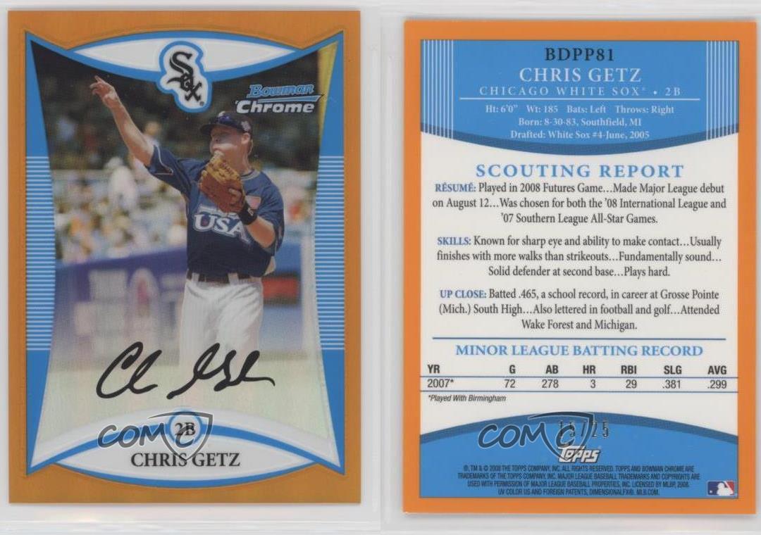 2008 Bowman Draft Prospects Chrome Orange Réfracteur /25 Chris Getz Rookie RC mode