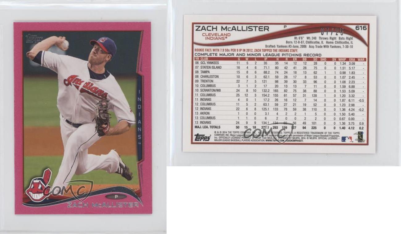 2014 Topps Mini rosa BCA /25 Zach McAllister #616 - Foto 3 di 3