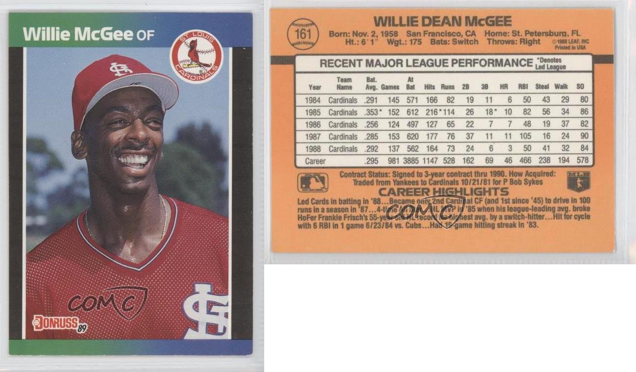 1989 Donruss 161 Willie McGee St. Louis Cardinals Baseball Card eBay