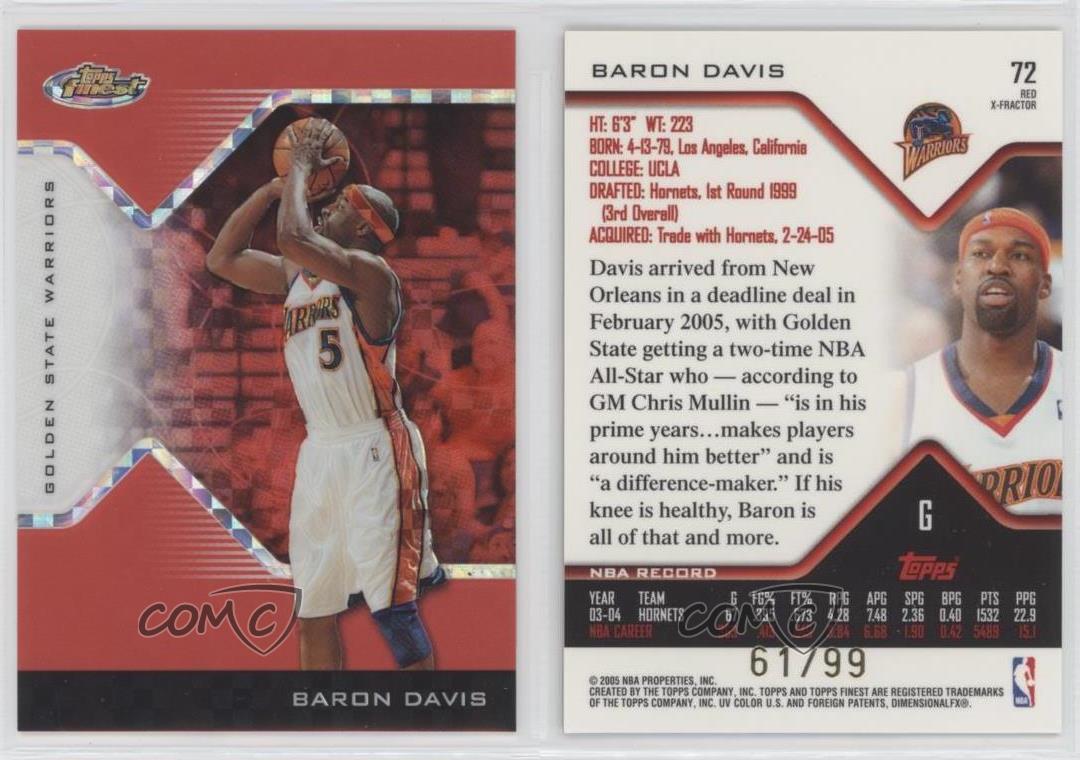 2004-05 Topps Finest Red X-Fractor/99 Baron Davis #72 - Imagen 3 de 3
