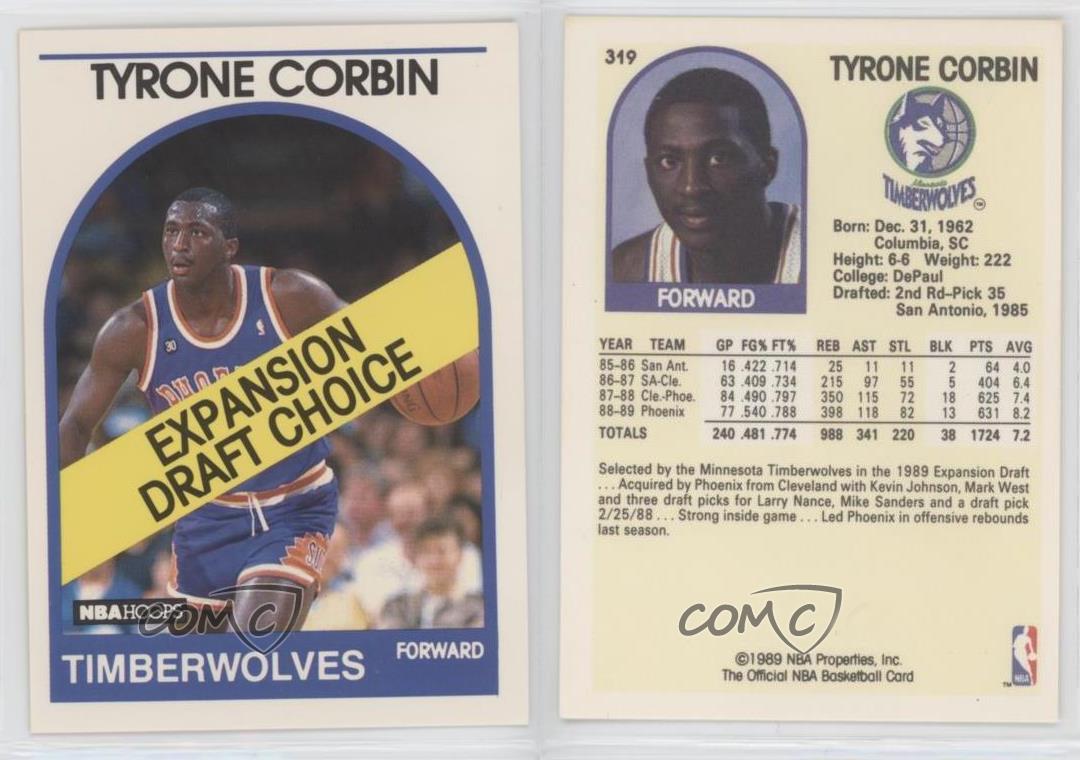 1989-90 NBA Hoops Tyrone Corbin #319 Rookie RC