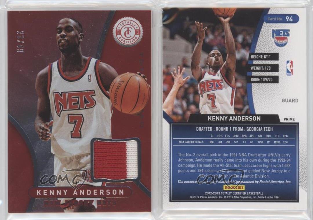 2012-13 Totally Certified Memorabilia Totally Red Prime /49 Kenny Anderson #94 - Picture 3 of 4