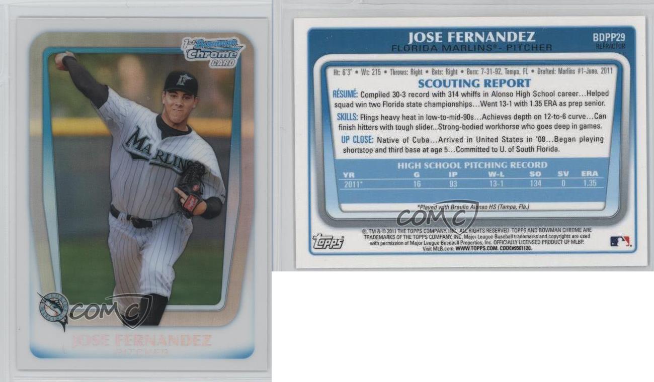 2011 Bowman Chrome Draft Refractors #29 Jose Fernandez Rookie BGS BCCG 10  Mint+