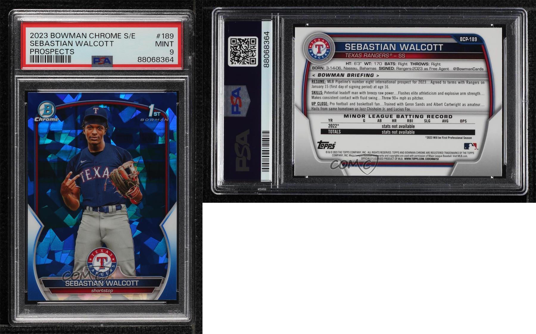 2023 Bowman Chrome Sapphire Edition Prospects Sebastian Walcott PSA 9 MINT - Picture 3 of 4