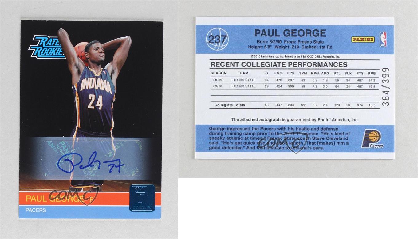 2010-11 Donruss économies Rated Rookie Signatures /399 Paul George #237 Rookie Auto RC