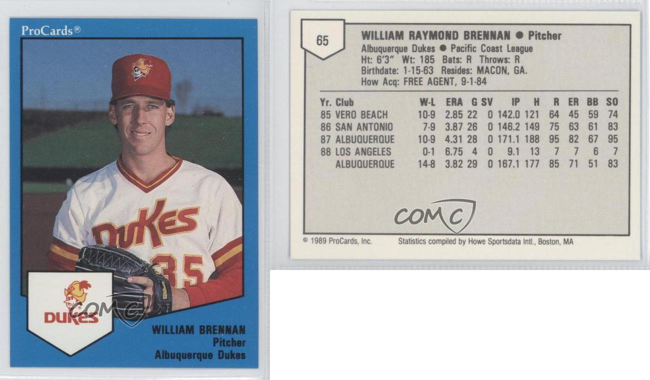 1989 ProCards Minor League 65 William Brennan Albuquerque Dukes