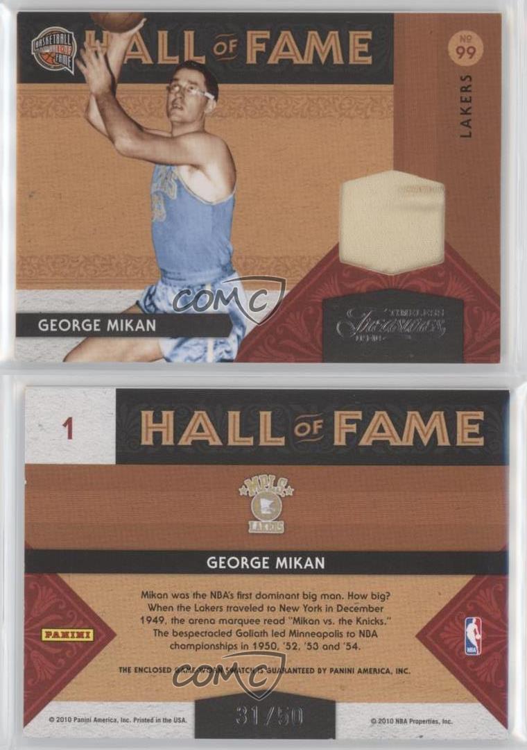 2009-10 Timeless Treasures Hall of Fame Materials /50 George Mikan #1 HOF - Picture 3 of 3