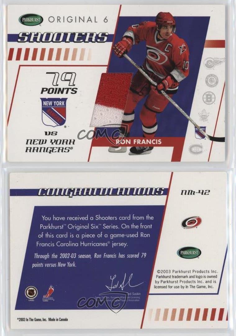 2003 Original Six New York Rangers Memorabilia Shooters Ron Francis #NM-42 HOF - Picture 3 of 4