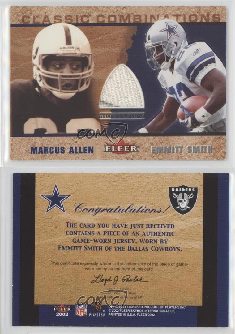 Football Singles Marcus Allen / Emmitt Smith 2002 Fleer Classic Combinations Jersey Swatch