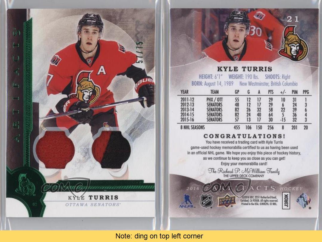 2016-17 Upper Deck Artifacts Emerald Dual Relics /75 Kyle Turris #21