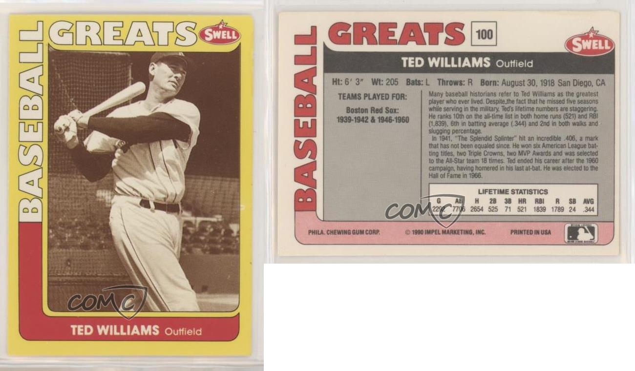 Ted Williams Baseball Card (Boston Red Sox) 1990 Swell #100 at 's  Sports Collectibles Store