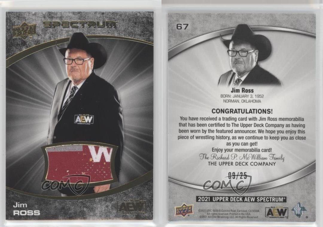 2021 Upper Deck AEW Spectrum Dark Memorabilia /25 Jim Ross #67 HOF