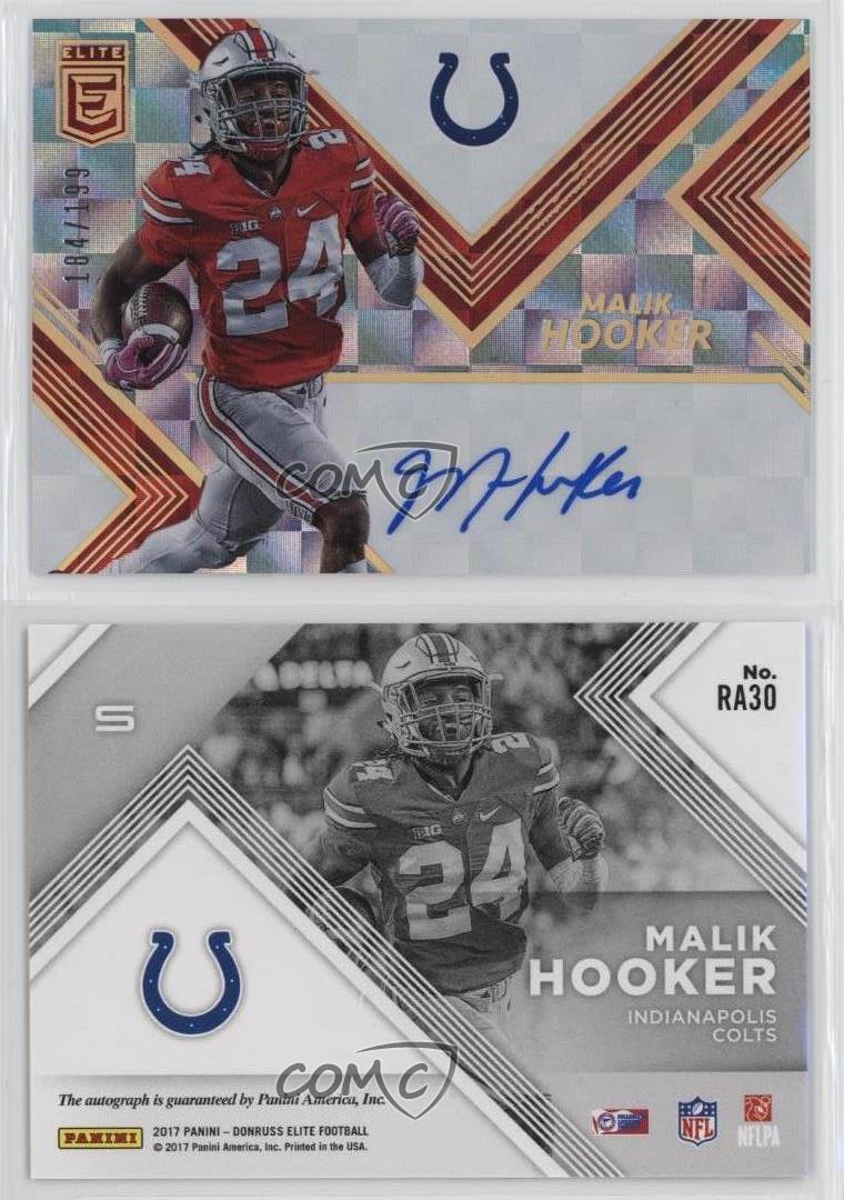 2017 Donruss Elite Elite Rookie Auto Red /199 Malik Hooker #RA30 Auto RC - Picture 4 of 4