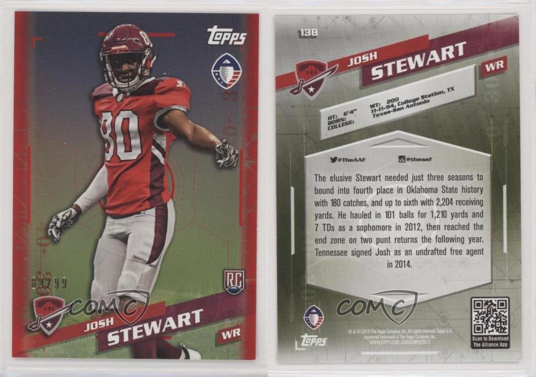 2019 Topps ALLIANCE OF AMERICAN FOOTBALL AAF JOSH STEWART AUTOGRAPH/AUTO  R2177