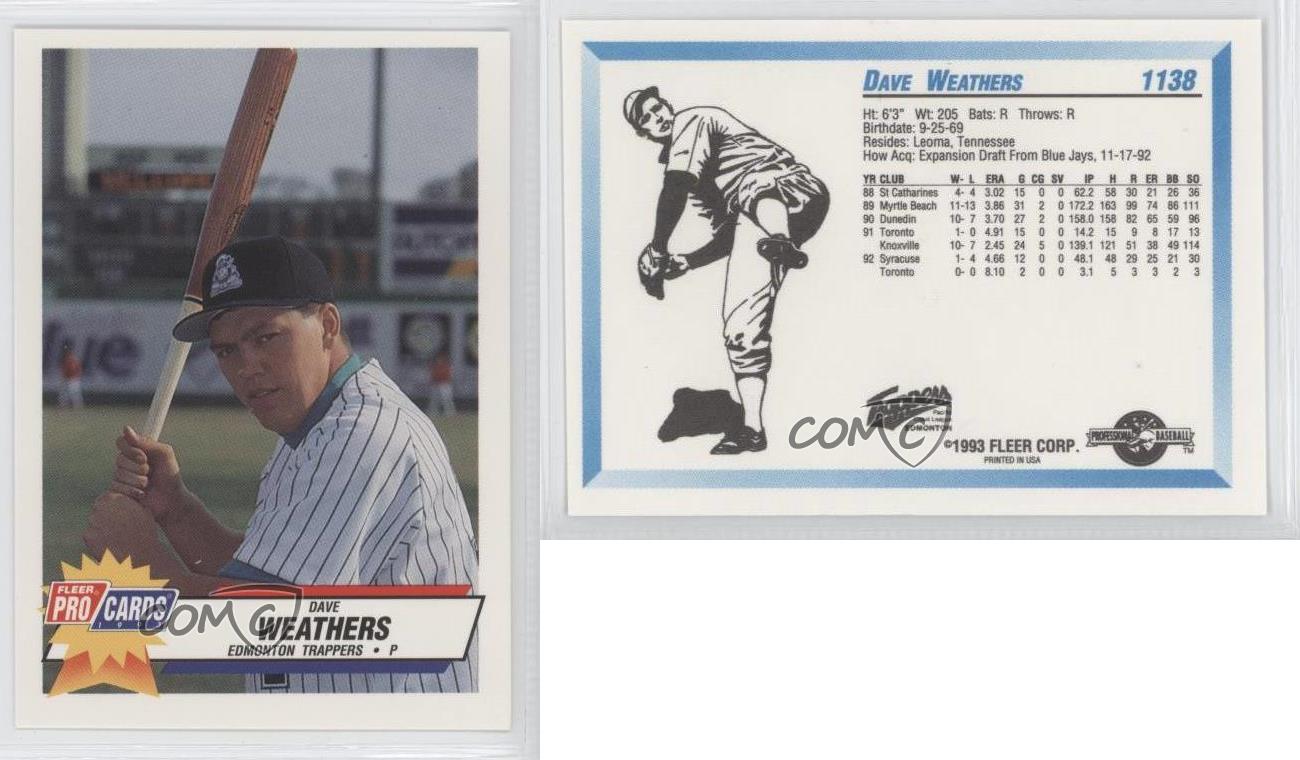 1993 Fleer ProCards Minor League Dave Weathers #1138 - Picture 3 of 4