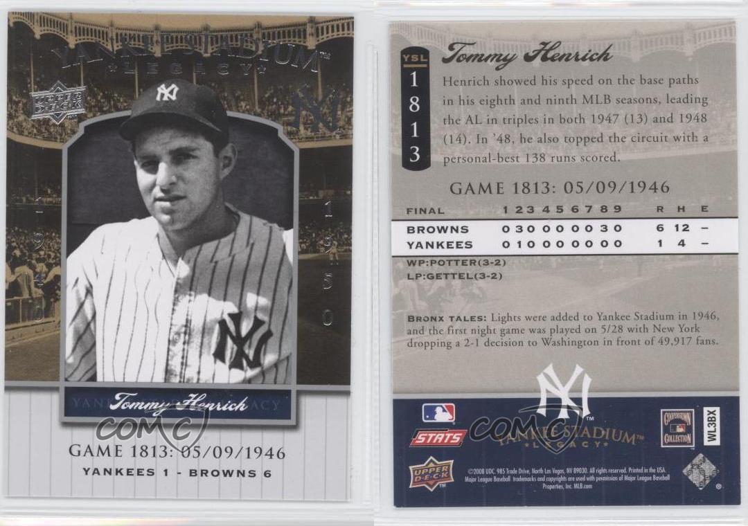 2008 Upper Deck vendre Yankee Stadium Legacy Tommy Henrich #YSL1813