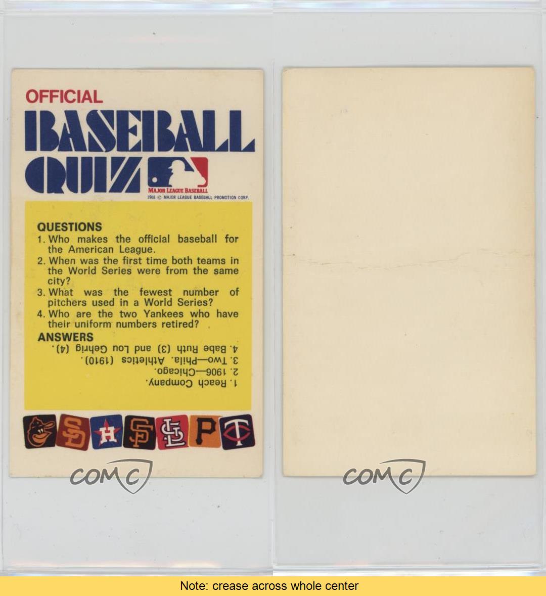 1972 Fleer Official Baseball Quiz Cards Laughlin Baseball's Famous Feats #OFBQ - Picture 3 of 4