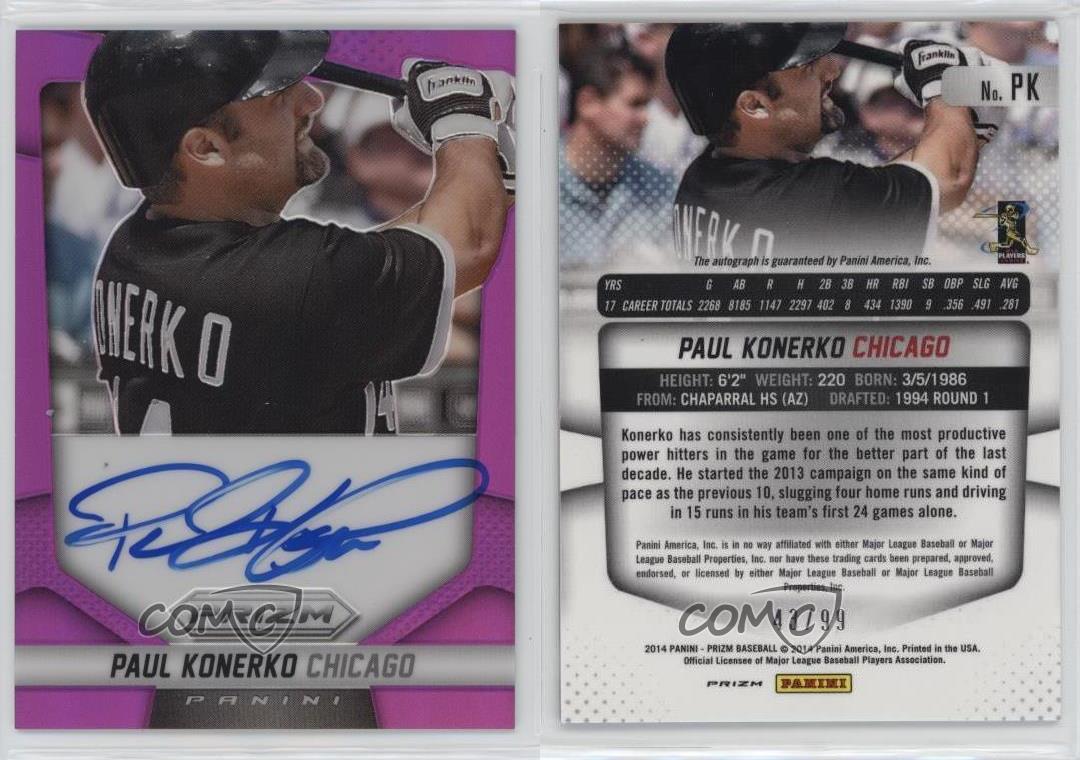 2014 Panini Prizm Auto Purple Prizm /99 Paul Konerko #PK populaire Auto