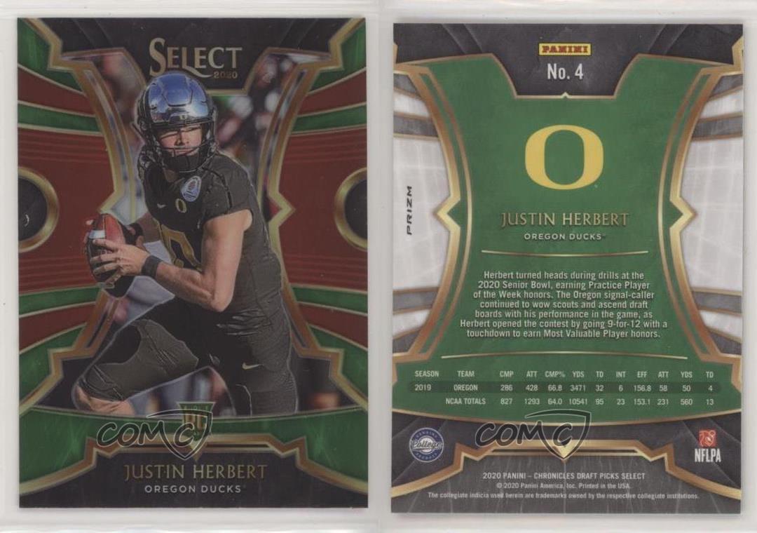 2020 Panini Chronicles Draft Picks Select Red Prizm Justin Herbert #4 Rookie RC - Picture 4 of 4
