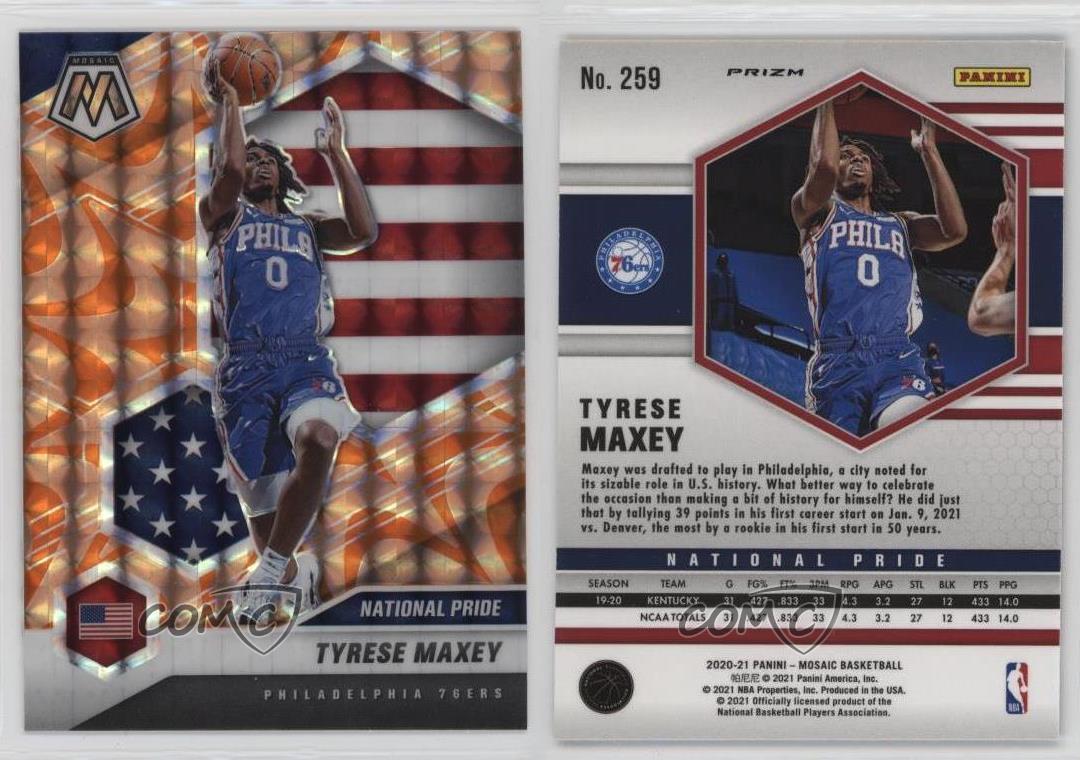 Panini Mosaic 2020 National Pride Reactive ventes exceptionnelles Orange Prizm Tyrese Maxey Rookie RC