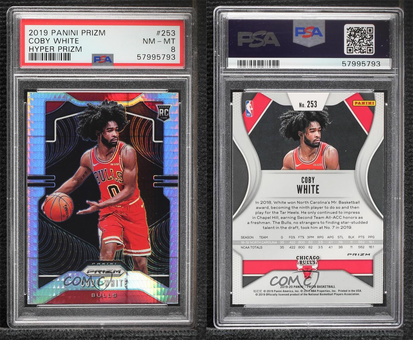 2019-20 Panini Prizm Rookie Hyper Prizm Coby White #253 PSA 8 Rookie RC