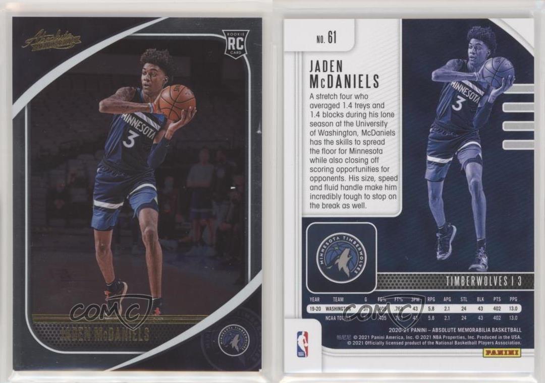 2020-21 Absolute Memorabilia #61 Jaden McDaniels RC 3/5 ジャージー