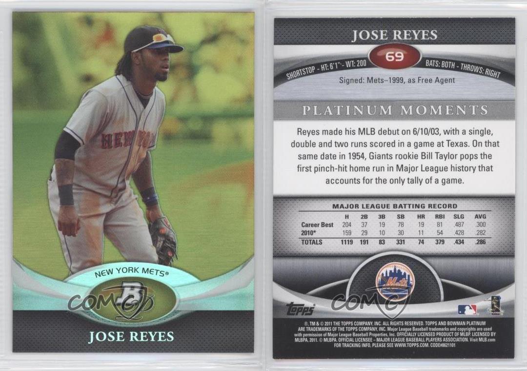 2011 Bowman Platinum Jose Reyes #69 New York Mets