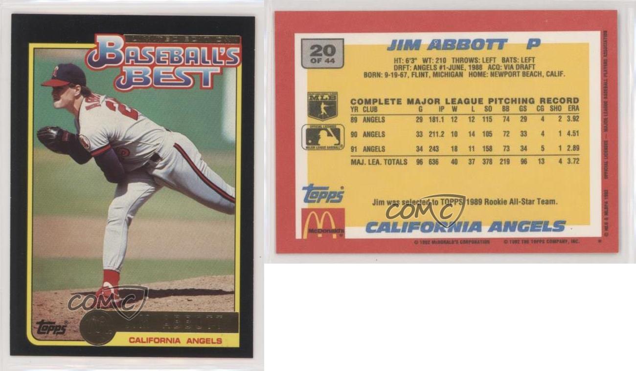 1992 Topps McDonald's Limited Edition Baseball's Best Jim Abbott #20