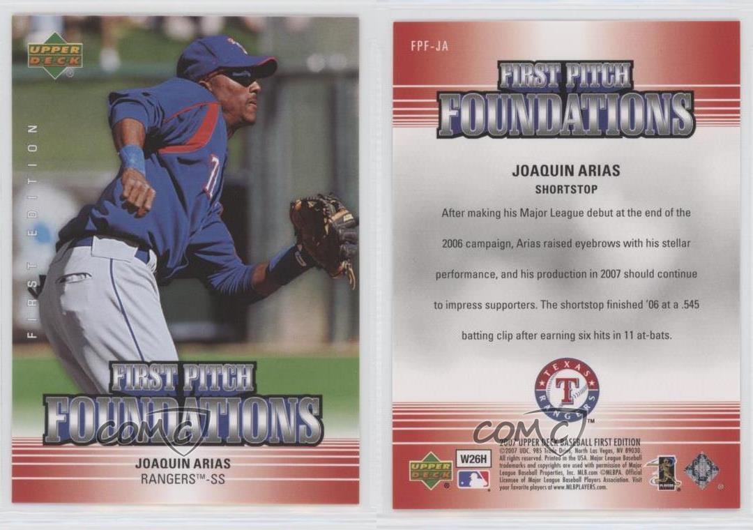 2007 Upper Deck First Edition Pitch Foundations Joaquin Arias #FPF-JA Rookie RC - Picture 3 of 4