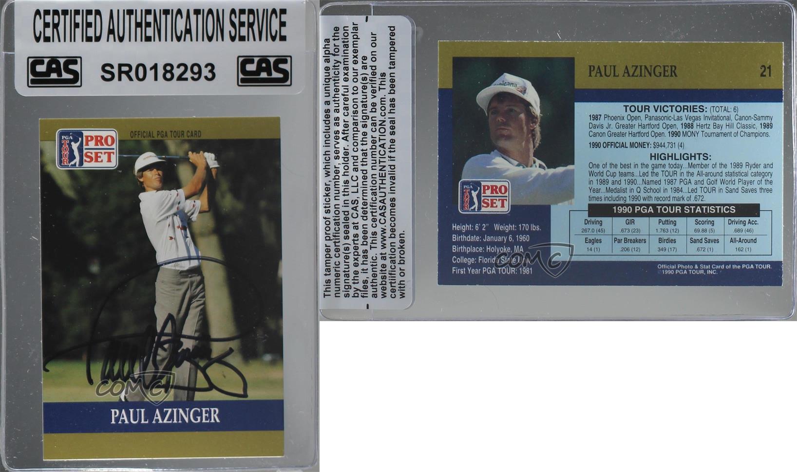 CAS Certified 1990 PGA Tour Pro Set Paul Azinger #21 Sealed Auto - Picture 3 of 3