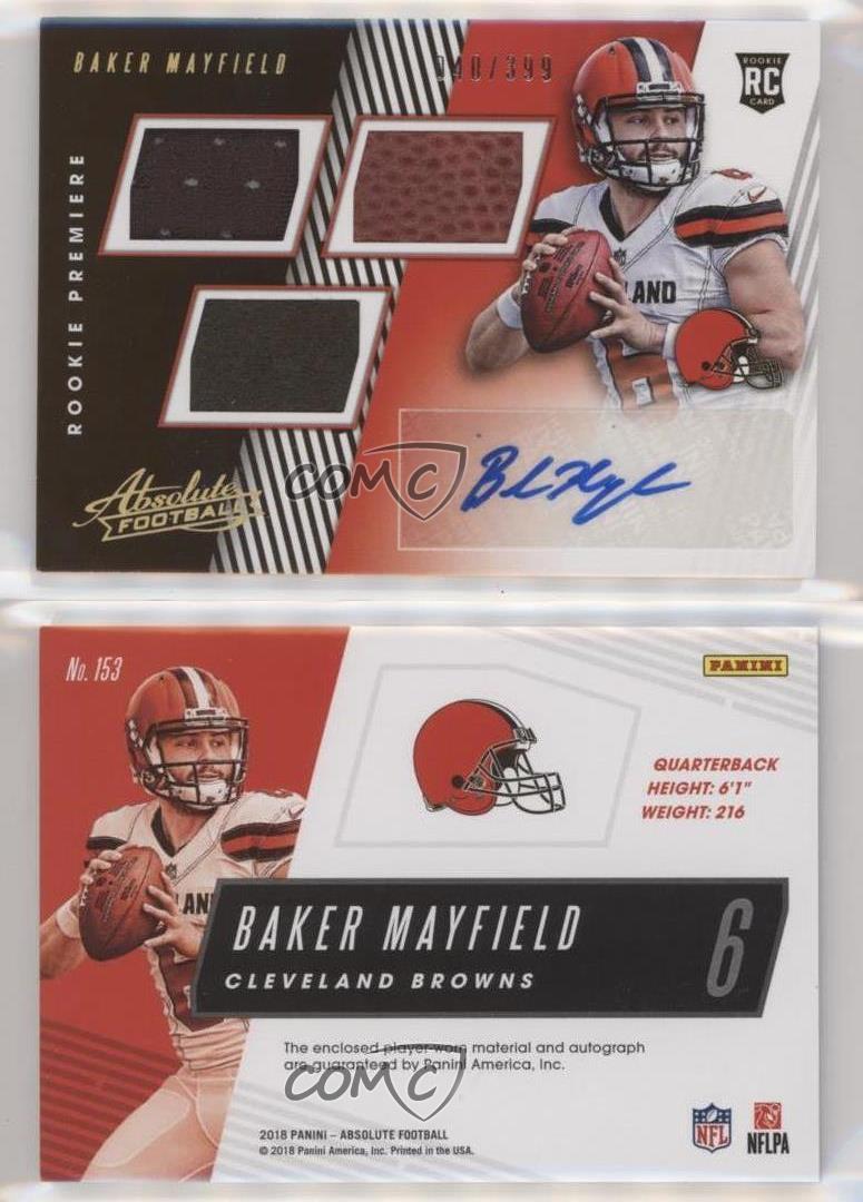 2018 Panini Absolute Premiere Material Voitures /399 Baker Mayfield Rookie usine Auto RC